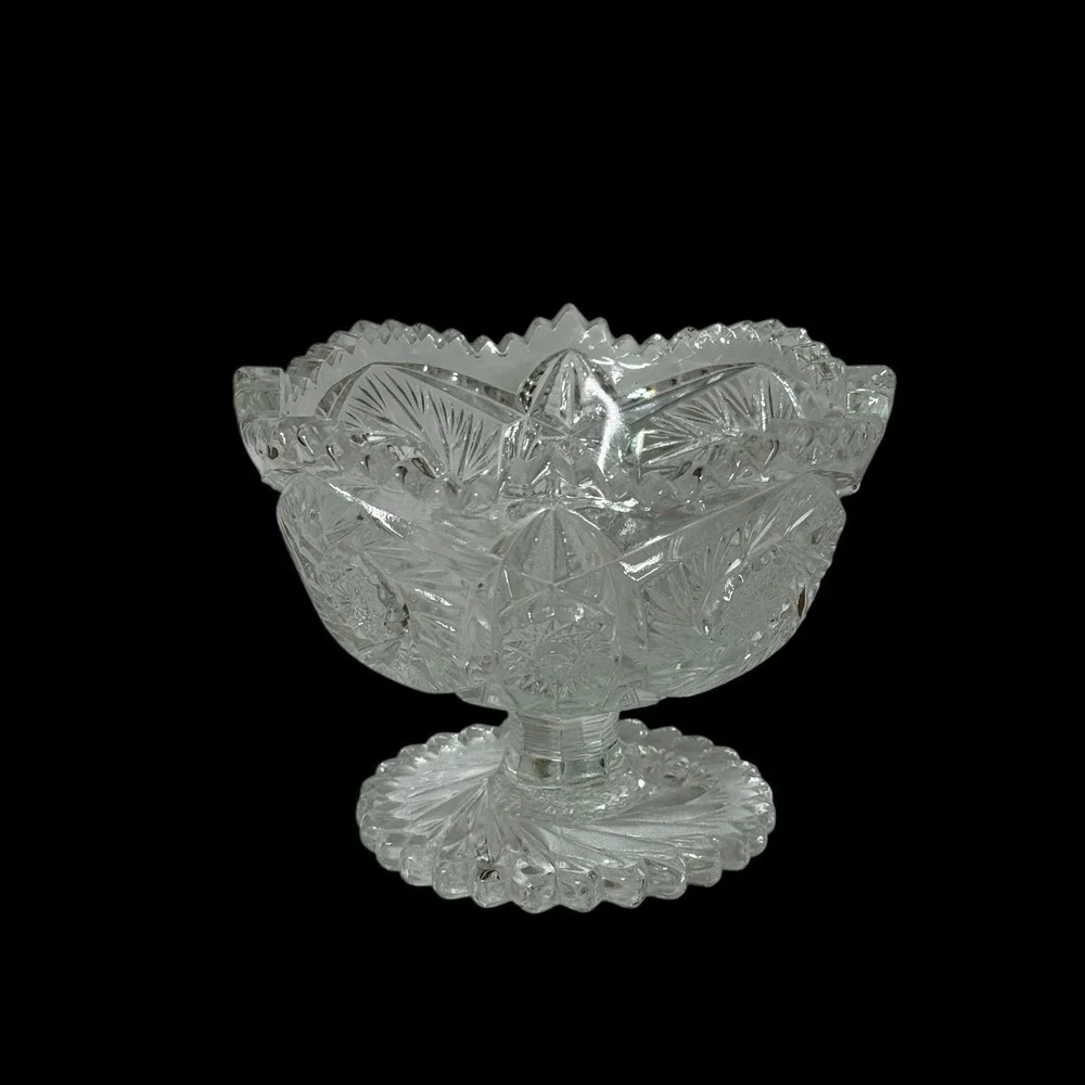 L E Smith Aztec Heritage Footed Candy/Compote Clear Glass Dish Vintage‎